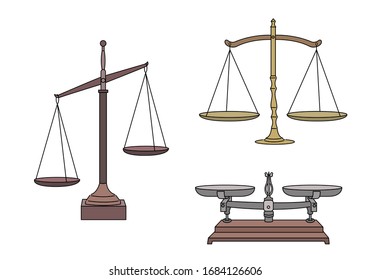 Various types of two-arm scales. hand drawn style vector design illustrations. 