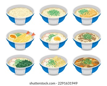 Various types of udon illustration set.