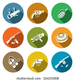 Various types of weapons icons set. Vector Illustration.