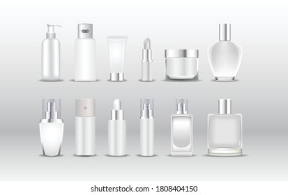 Various types of white cosmetic packaging mockup