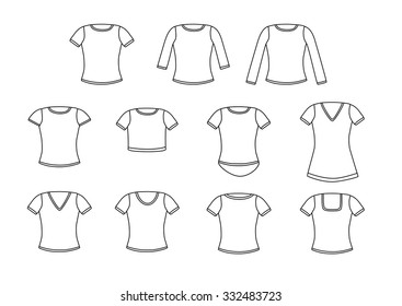 Various types of women's tees vector illustration set