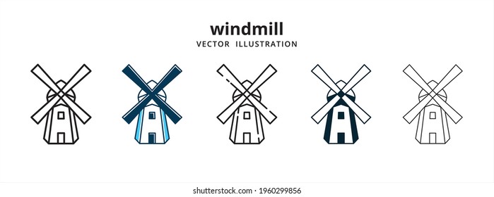 various typical netherlands dutch windmill farm vector logo illustration design template set
