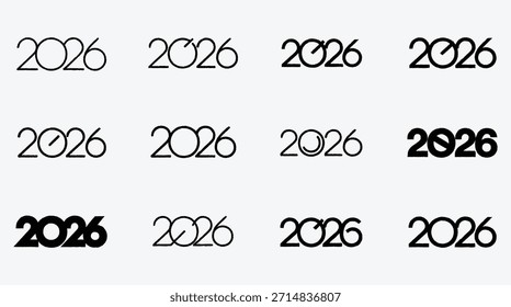 Varios diseños tipográficos para el año 2026 sobre fondo blanco