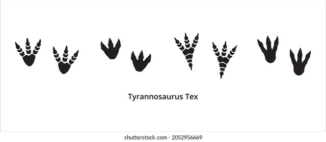 Verschiedenes Tyrannosaurus rex Fuß Druck. Zusammengestelltes T-Rex-Fußdrucksymbol. Dinosaur T-rex Fußabdruckstempel-Vorlage. Vektorgrafik