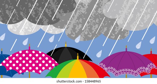 Various Umbrellas in Rainy weather