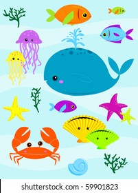 Various underwater creatures - VECTOR (raster image also available; please see my portfolio)