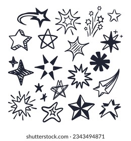 Diversas formas de iconos de estrellas únicas y atractivas con estilos de línea y forma vintage