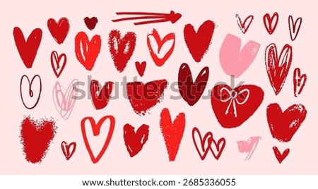 Various unique Hearts. Different textures. Unique modern style. Hand drawn trendy Vector illustration. Love, Valentine's Day, romance, affair concept. Print, logo, design templates. Isolated elements