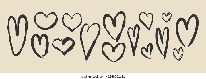 Various unique Hearts. Hand drawn trendy vector illustration. Symbol of love