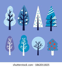 Various Unique Style Of Trees Asset 1 Illustration Premium Vector