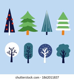 Various Unique Style Of Trees Asset 2 Illustration Premium Vector