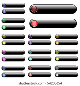 Various unlit and lit black bar web buttons.