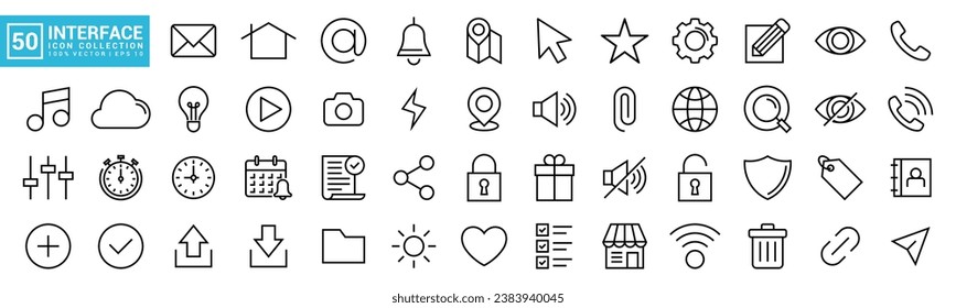 Various User Interface icon collections, Basic ui ux, editable and resizable vector icons EPS 10.