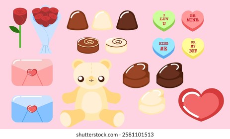 various valentines day items illustrations