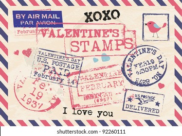 Various Valentines Stamps Background
