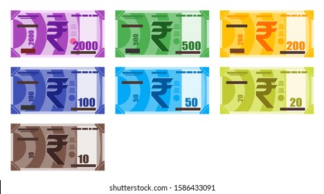 Various value of Indian Rupee INR banknotes money vector icon logo illustration and design. India currency, business payment and finance element. Can be used for web, mobile, infographic, and print.