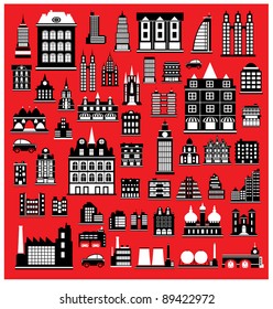 Various variants of houses on the red