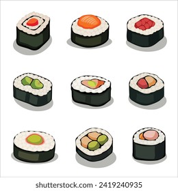 various variations of sushi, vector design set