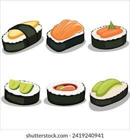 verschiedene Sushi-Variationen, Vektordesign-Set