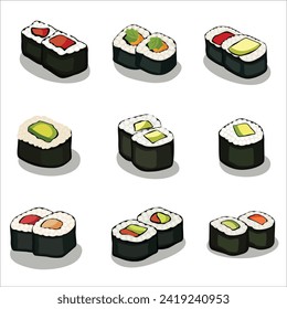 various variations of sushi, vector design set