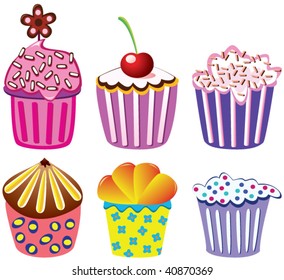 various vector baked cupcakes set