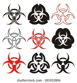 Various vector bio hazard symbols collection black and red