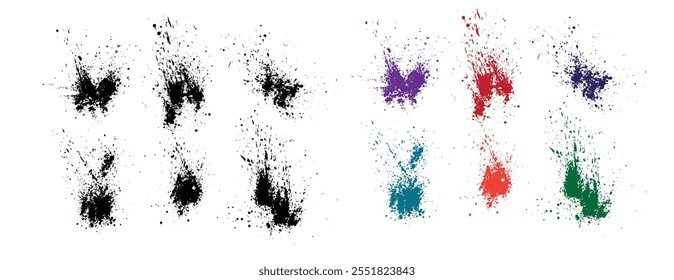 Varios Vector negro y púrpura, naranja, verde y rojo ilustración de salpicadura de sangre conjunto de pinceladas. Conjunto de textura de grunge de Vector salpicadura de trazo de pincel