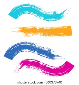 Various vector colorful brush strokes collection on white