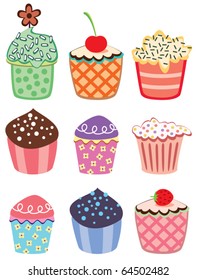 various vector cupcakes set