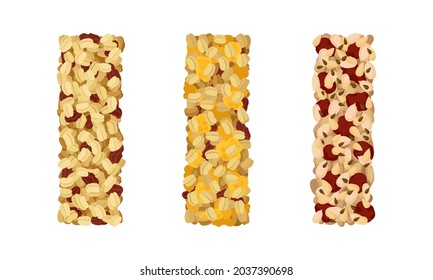 Various vector granola bars with set. Healthy, energy, protein bars vector illustration