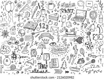 Various vector hand drawn doodles on white paper