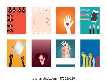 Various vector icon set of charity on white background