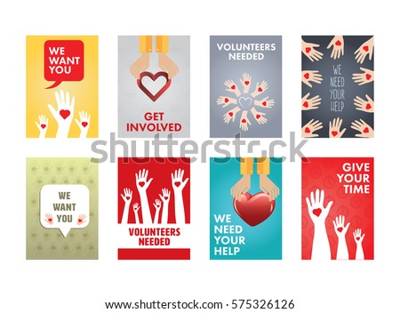 Various vector icon set of volunteers on white background