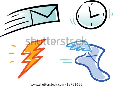 various vector icons and symbols: email, time, bolt, speed