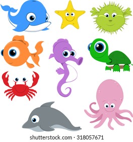 Various Vector Illustrations Sea Creatures Looking Stock Vector ...