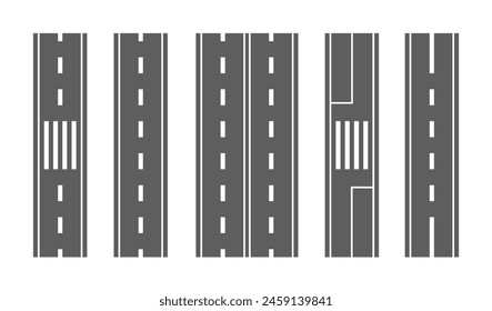 Various Vector Road Sections Showcased In Detailed Style For Urban Planning, City Mapping, Traffic Simulation