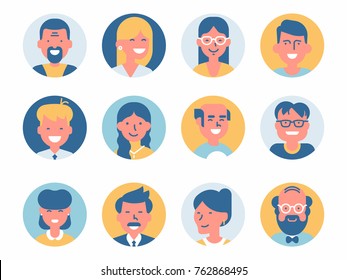 Various vector round abstract avatar icons. Different characters portraits. Ideal for social media and business presentations, UI, UX, graphic and web design, applications and interfaces