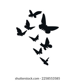Various vector silhouettes of butterflies in different positions.