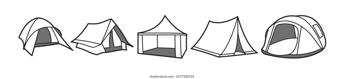 various vector simple line art tents