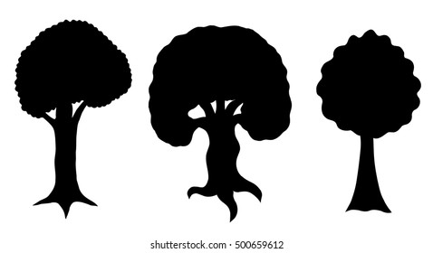 various of vector tree silhouettes in black and white color