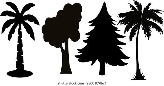 Various vector tree silhouettes isolated on white background. Can be used as a source of digital brushes. Vector.