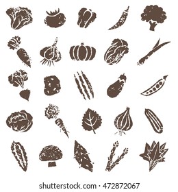 Various vegetable icon illustration set in brown