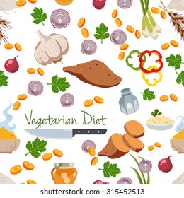 Various vegetables icons set seamless pattern vector illustration