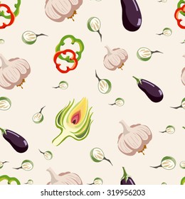 Various vegetables icons set seamless pattern vector illustration