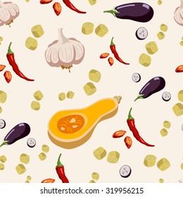 Various vegetables icons set seamless pattern vector illustration