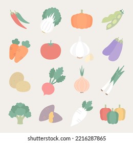 Various vegetables illustration flat icon vector set