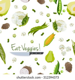 Various vegetables set seamless pattern vector illustration