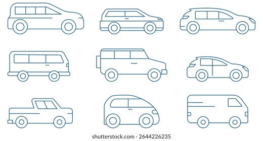 Various vehicle line  icon sets  . Simple line set of car icons. 