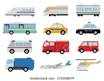 Various vehicles and airplane icons