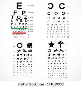 Various versions of the table for eye tests  the adult and children's options